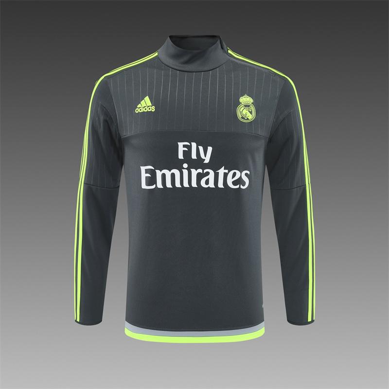 Retro 15/16 Real Madrid Dark Grey Half Zipper Jacket