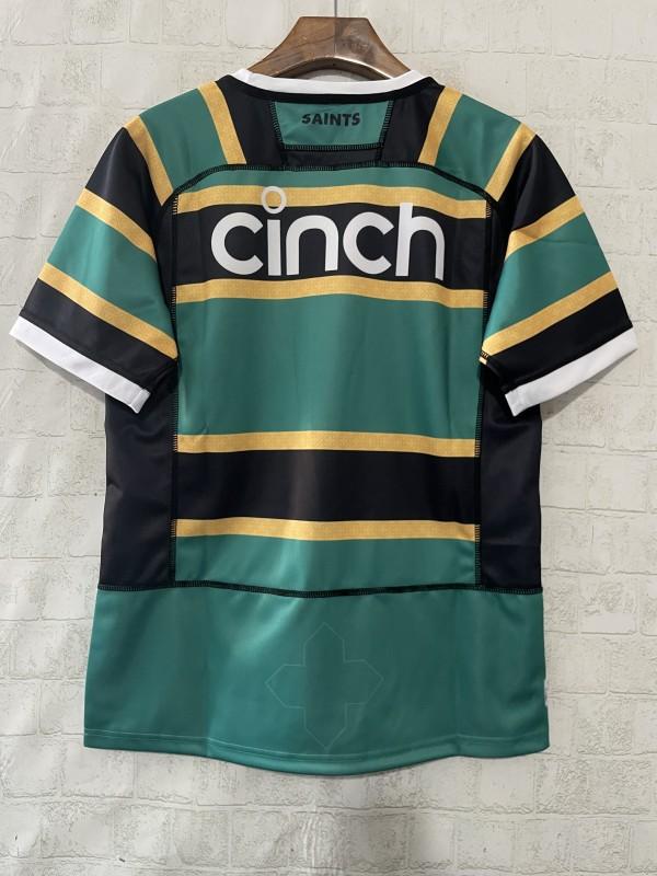 25/26 Northampton Saints Green with Gold and Black Hoops Home Jersey