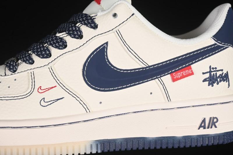 Nike Air Force 1 '07 Low Stussy Collaboration Dual-Tone Blue Red Logo Casual Sneakers - HH7518-072