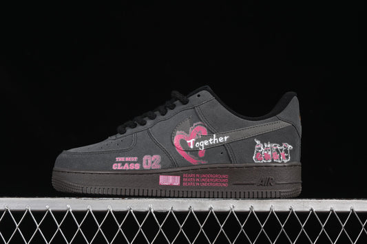 Nike Air Force 1'07 Low "Black Pink" Limited Edition Sneakers with Heart Design - DO6730-010