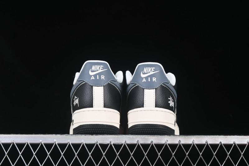 Nike Air Force 1 '07 Low Stussy Collaboration Grey Blue Black Leather Low-Top Casual Sneakers - XZ6188-199