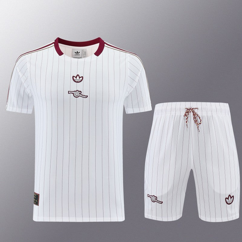 26/27 Arsenal White Pinstripe Short Sleeve+Soccer Shorts
