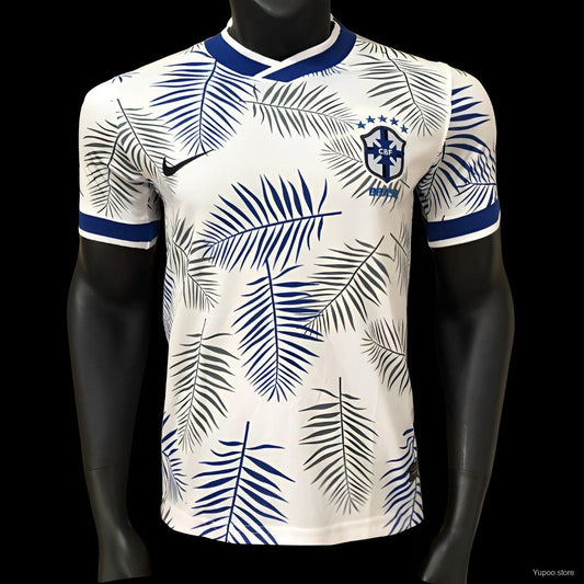 Player Version 2025 Brazil White with Palm Leaf Pattern Jersey