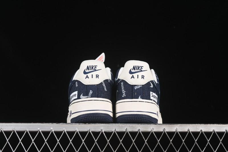 Nike Air Force 1 '07 Low Supreme Collaboration Blue Denim White Swoosh Casual Sneakers - LW9279-005
