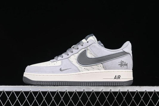 Nike Air Force 1 '07 Low Stussy Collaboration - Pig Grey Swoosh Low-Top Casual Sneakers - XZ3318-066