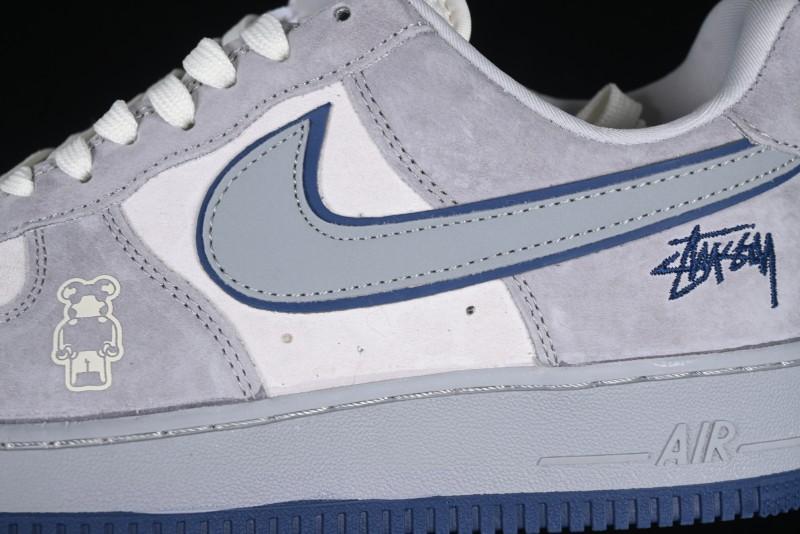 Nike Air Force 1 '07 Low Stussy Collaboration Grey Blue Pig Bear AF1 Low Top Casual Sneakers - DF0188-017