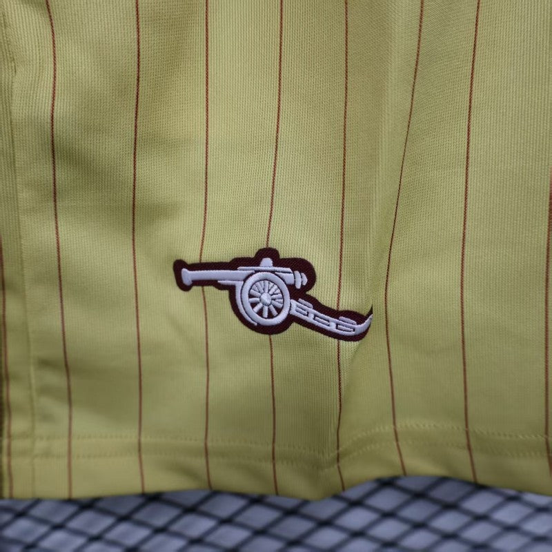 Player Version 25/26 Arsenal Yellow with Burgundy Side Stripes and Pinstripes Shorts