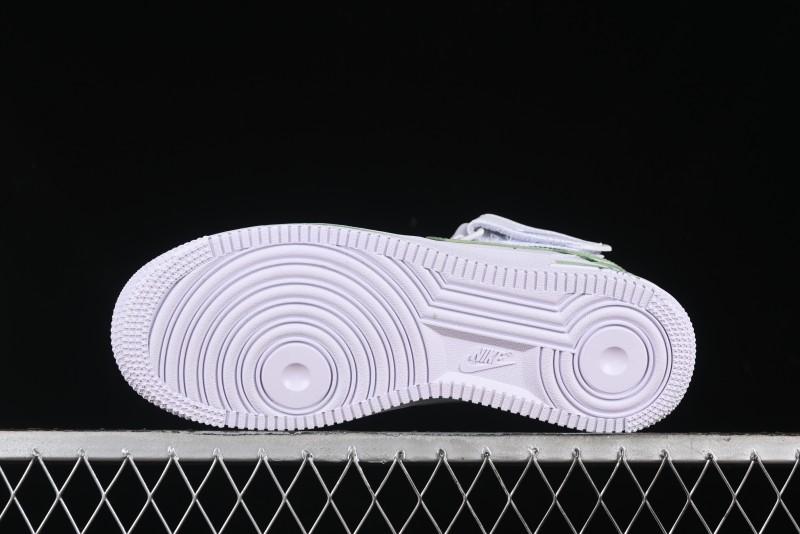 Nike Air Force 1 '07 Mid Hand-Painted White Green with Swoosh Shadow and Strap - CW2289-111
