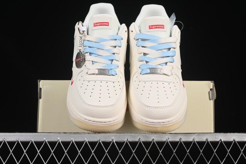 Nike Air Force 1 '07 Low Supreme Collaboration Two-Tone Beige Blue Casual Skate Shoes - XX3168-179