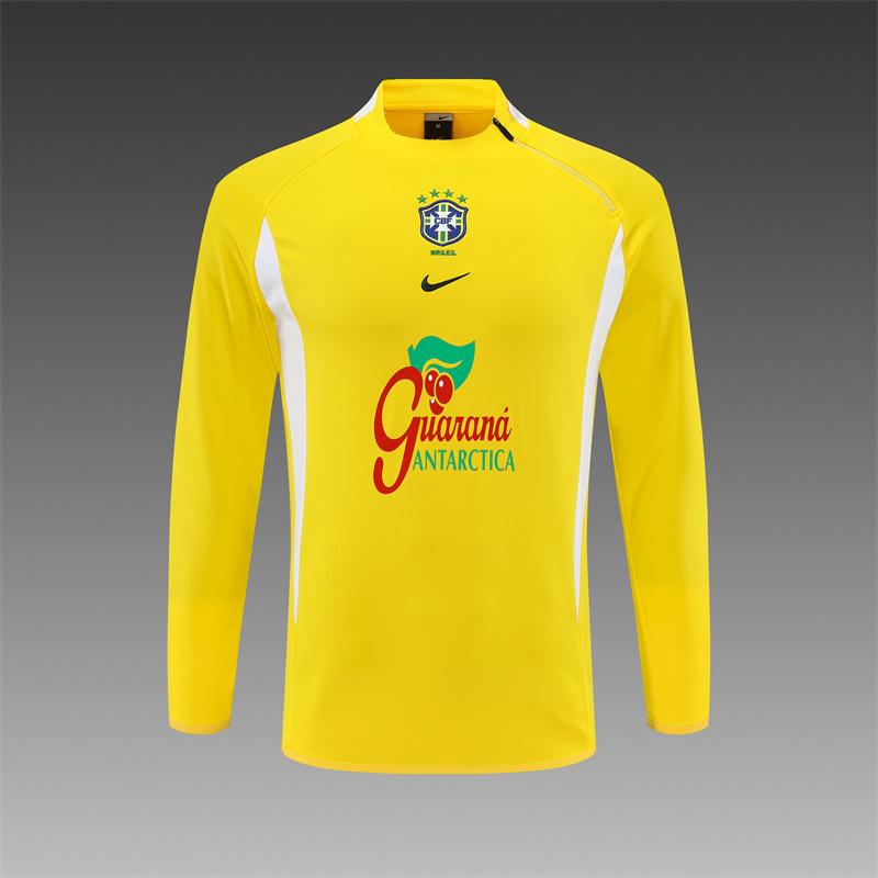 2002 Brazil Yellow Half Zipper Jacket+Long Pants