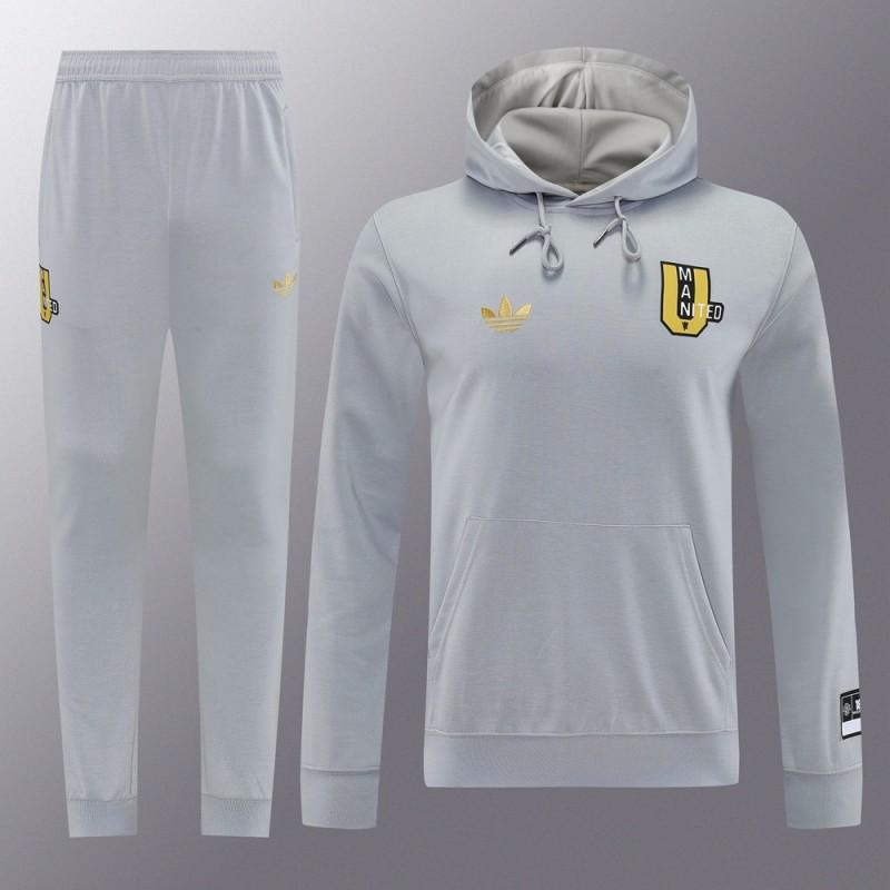 25/26 Manchester United Hooide Grey Full Zipper Jacket + Long Pants