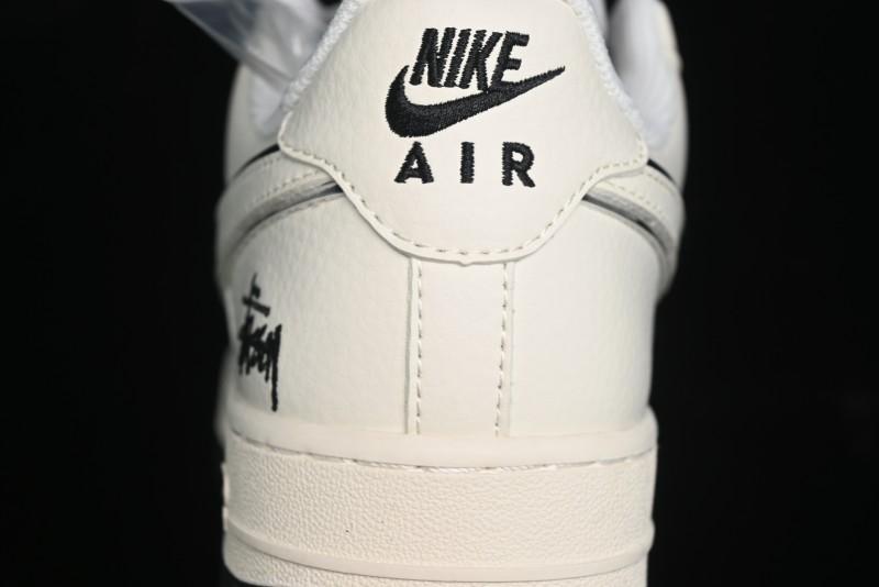 Nike Air Force 1 '07 Low Stussy Collaboration - Black Sail Silver Swoosh Casual Sneakers - XZ6188-729