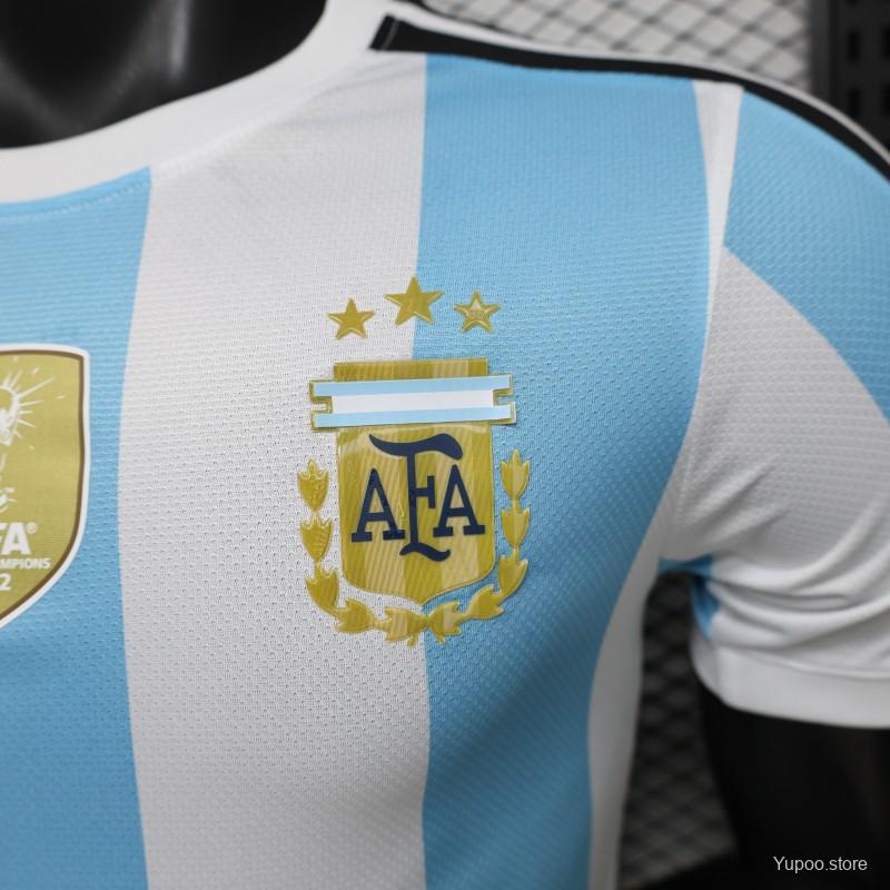 Player Version 2027 Argentina Home White & Light Blue Stripes with FIFA World Cup Champion Badge Jersey