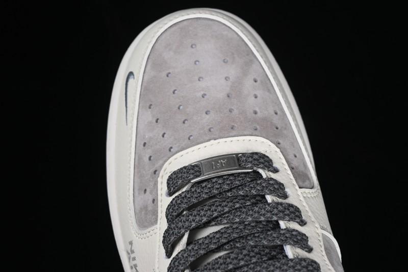 Nike Air Force 1 '07 Low Supreme Collaboration Custom Casual Sneakers with Grey Swoosh - DM6688-056