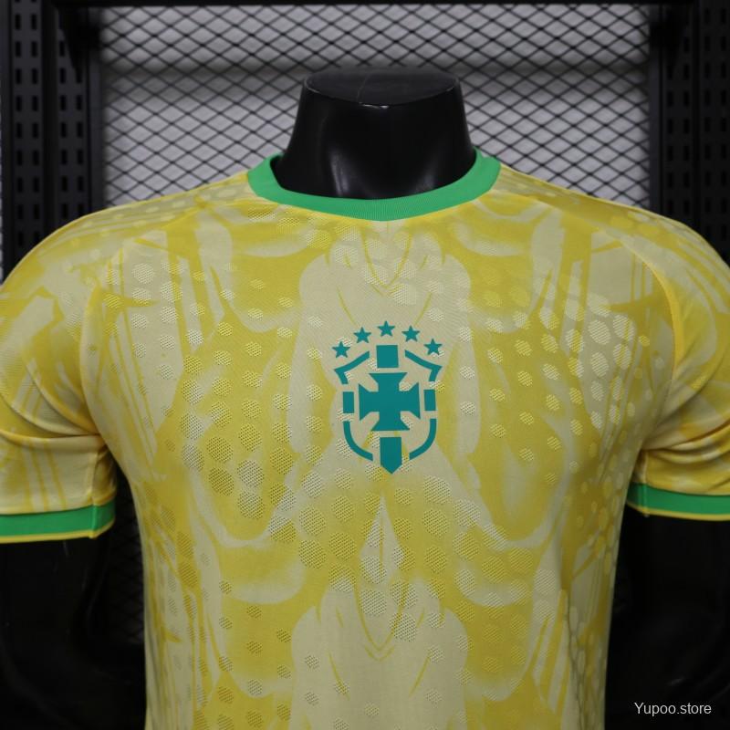 Player Version 2026 Brazil  Yellow with Abstract Feather Pattern Home Jersey