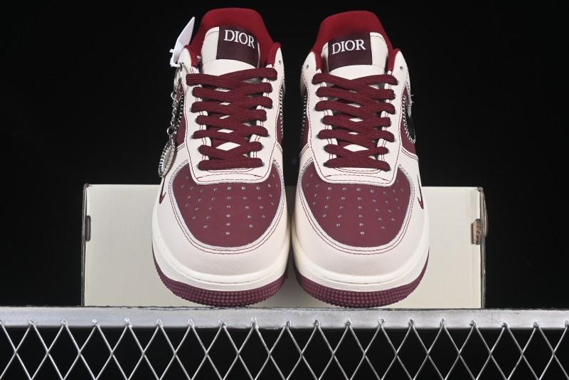 Nike Air Force 1 '07 Low Dior Collaboration Burgundy Low-Top Casual Sneakers - KK1988-046
