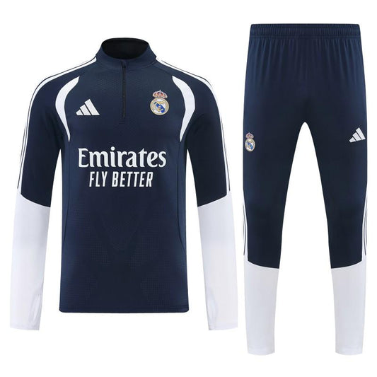 26/27 Real Madrid  Navy Blue  Half Zipper Jacket Tracksuit + Long Pants