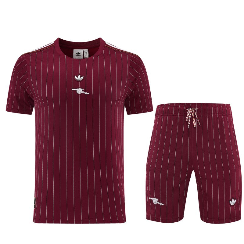 26/27 Arsenal Maroon Pinstripe Short Sleeve+Soccer Shorts