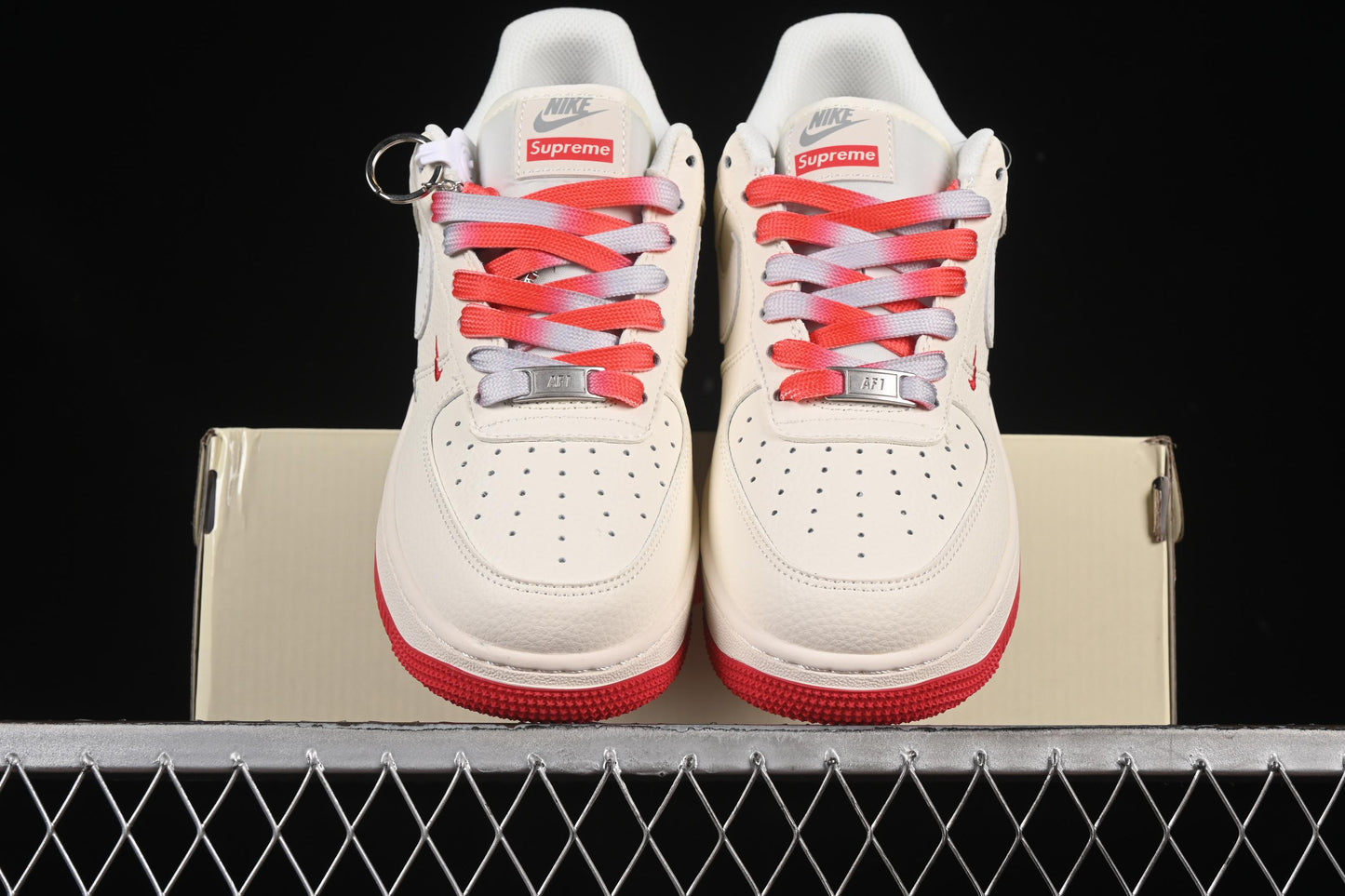 Nike Air Force 1 '07 Low Supreme Collaboration Two-Tone Red Grey Casual Sneakers - XX3168-157