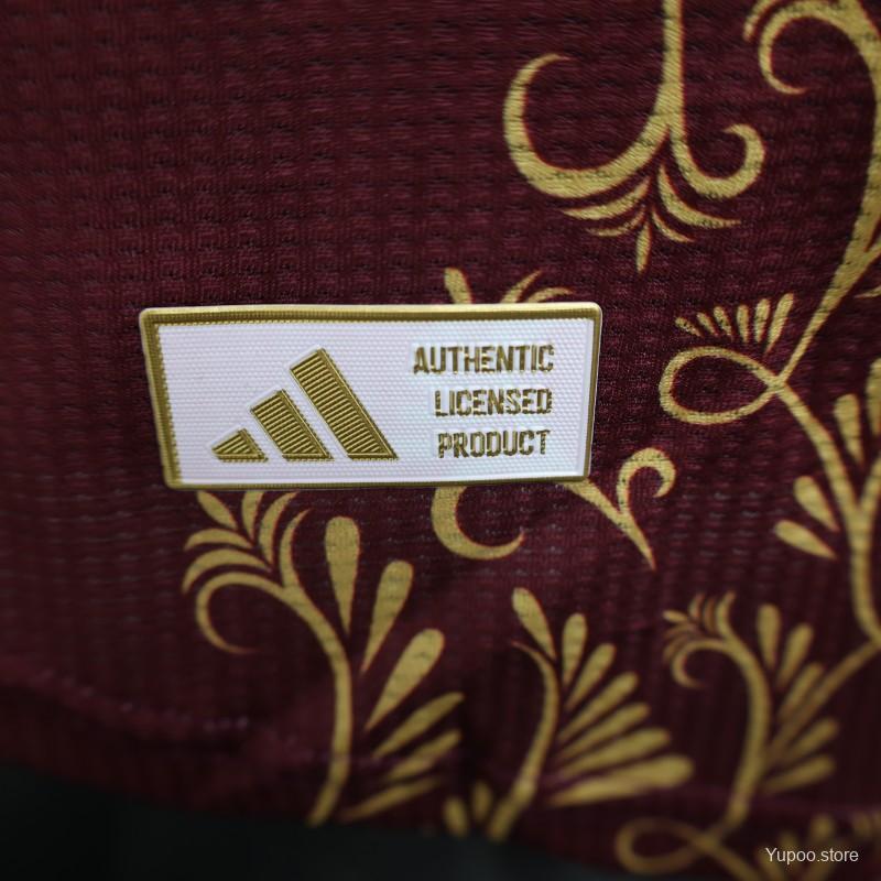 Player Version 2025 Algeria Burgundy with Gold Ornamental Pattern Jersey