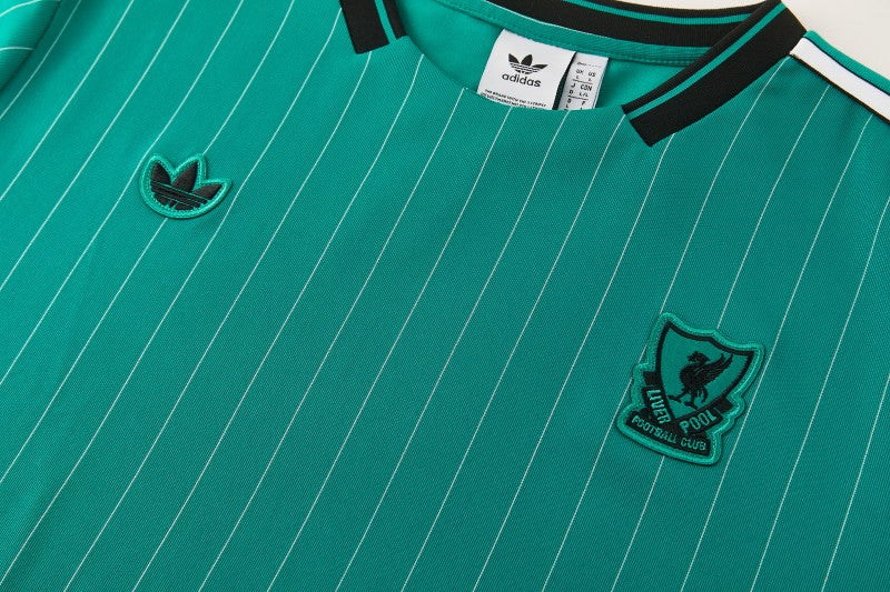 26/27 Liverpool Green Pinstripe Short Sleeve+Soccer Shorts