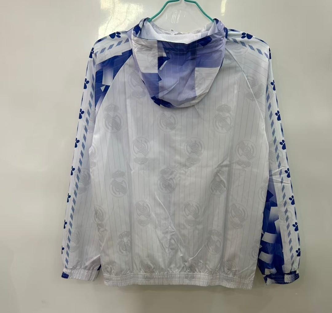 25/26 Real Madrid White with Blue Geometric Pattern Windbreaker