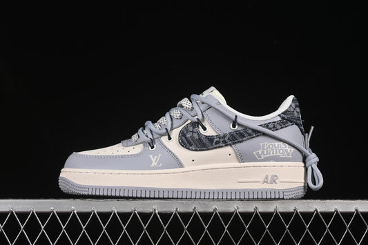 Nike Air Force 1'07 Low LV Collaboration Grey Blue Canvas Lace-Up Casual Sneakers - DM6868-099