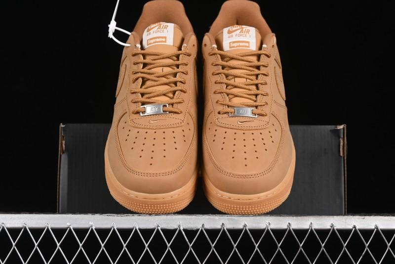 Nike Supreme x Air Force 1 Low Casual Sneakers in Wheat Suede with Full-Length Air Cushion - DN1555-200