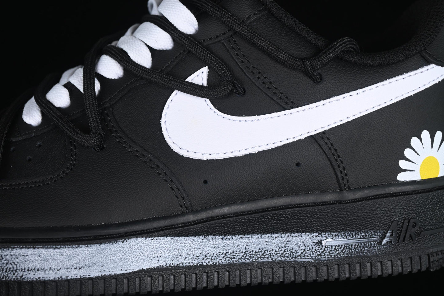 Nike Air Force 1'07 Low Casual Sneakers with 2D Daisy Black White Graffiti Hand-Painted Design - CK0316-063