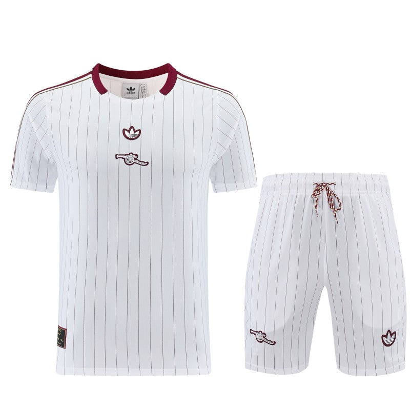 26/27 Arsenal White Pinstripe Short Sleeve+Soccer Shorts