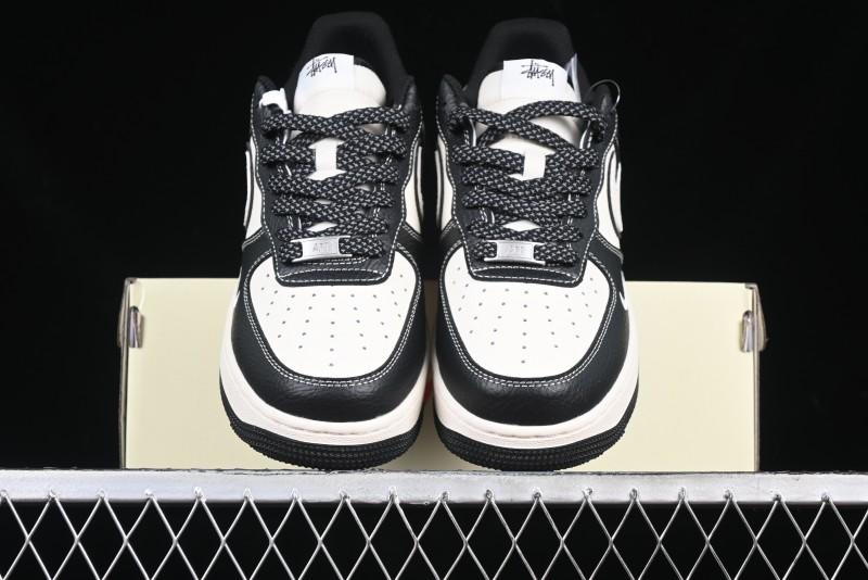 Nike Air Force 1 '07 Low Stussy Collaboration Black & White Swoosh Casual Sneakers - XZ6188-081
