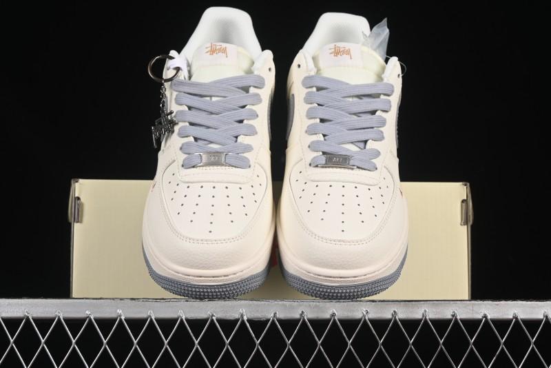 Nike Air Force 1 '07 Low Stussy Collaboration Gold Embroidery Grey Swoosh Casual Sneakers - XX3168-150