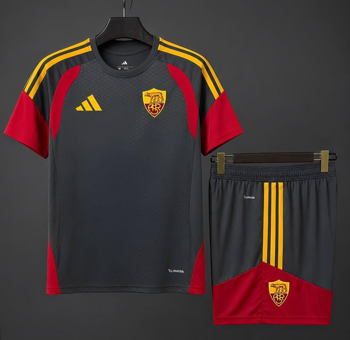 26/27 AS Roma Dark Grey/Red/Yellow Training Jersey+Shorts