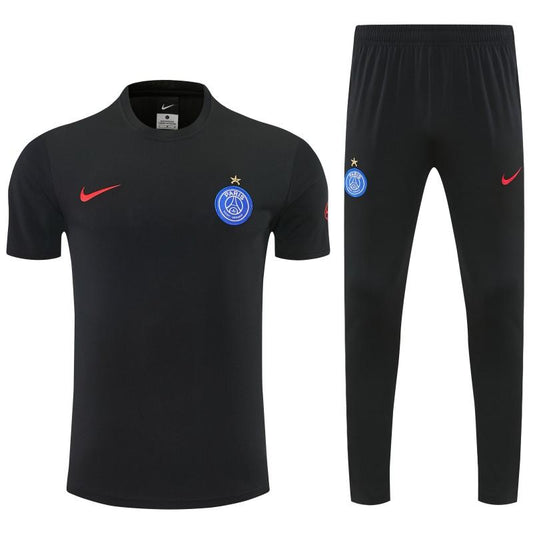 26/27 Paris Saint-Germain Black  Short Sleeve Tracksuit + Long Pants
