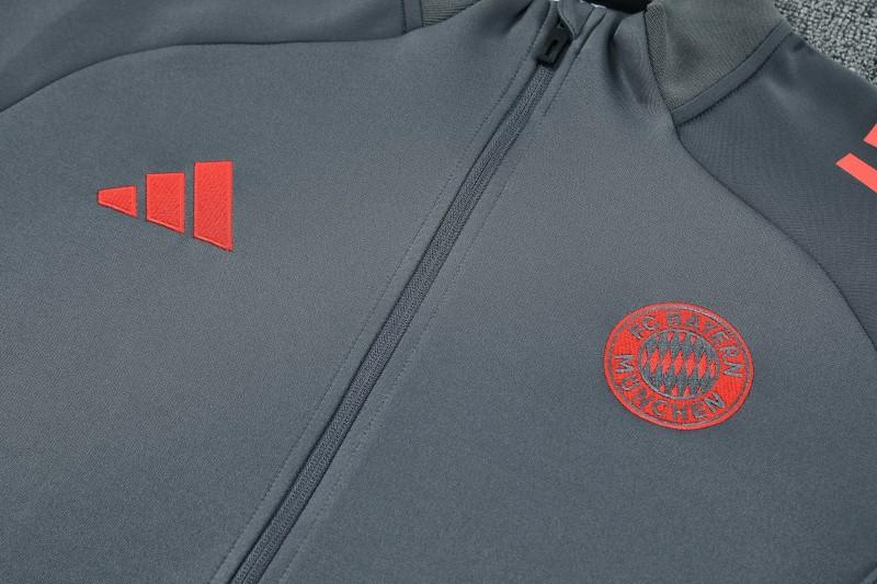 25/26 Bayern Munich Grey with Red Sleeves Half Zipper Jacket Tracksuit +Long Pants