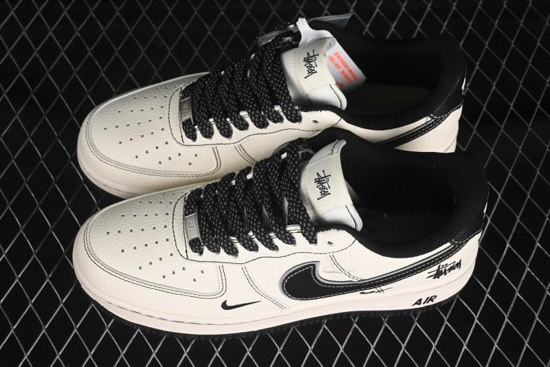 Nike Air Force 1'07 Low Stussy Collaboration Black Swoosh Casual Sneakers - HH7518-059