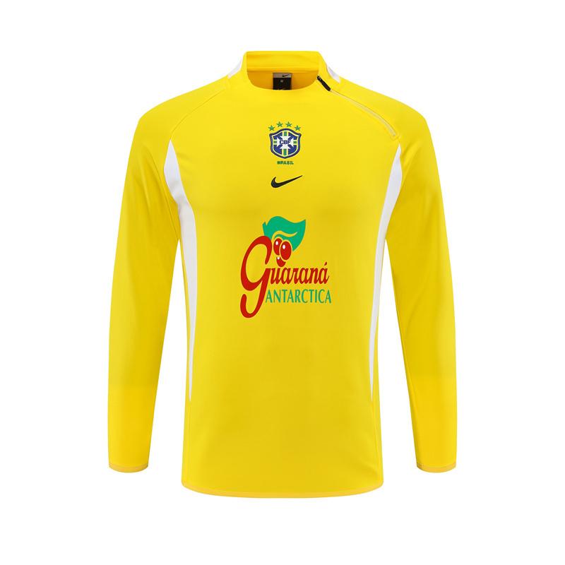 2002 Brazil Yellow Half Zipper Jacket+Long Pants