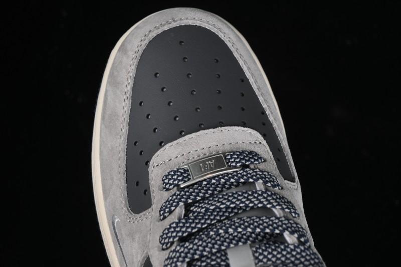 Nike Air Force 1 '07 Low Stussy Collaboration - Grey Pigskin Blue Sole Low-Top Casual Sneakers - SJ6698-005