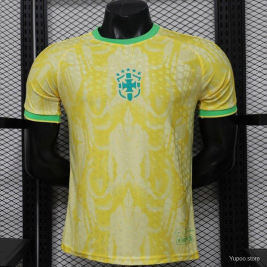 Player Version 2026 Brazil  Yellow with Abstract Feather Pattern Home Jersey