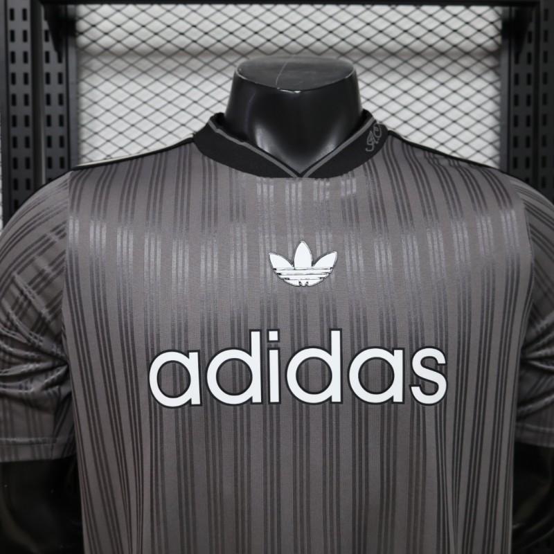 Player Version 2026  Adidas Originals Retro Style Charcoal Grey Stripe Football Jersey