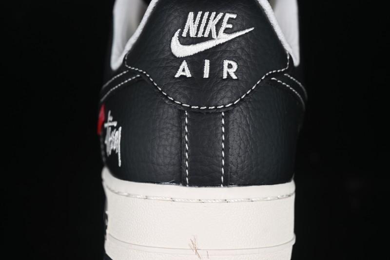 Nike Air Force 1 '07 Low Stussy Supreme Collaboration Dual-Tone Black Red Logo Low-Top Casual Sneakers - HH7518-043