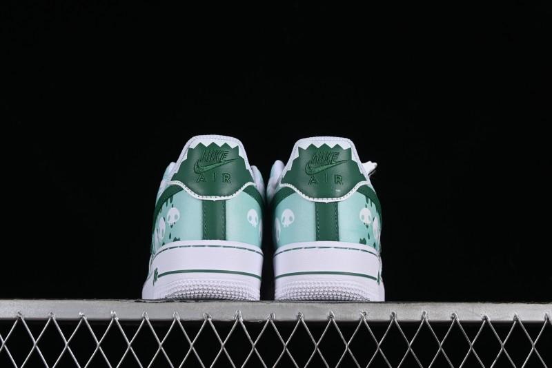 Nike Air Force 1 '07 Low Witch Collaboration Custom Leather Sneakers with Skull and Gradient White-Green Design - CW2288-111