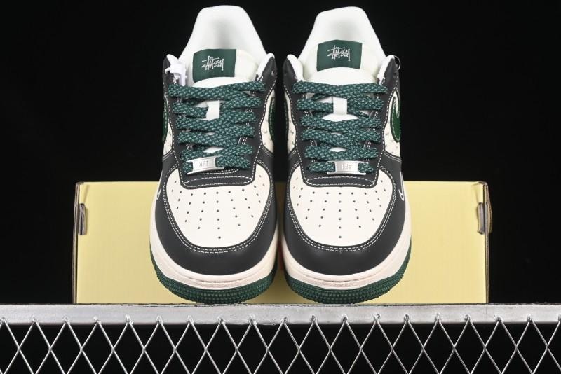 Nike Air Force 1 '07 Low Stussy Collaboration Black Green Swoosh Casual Sneakers - XS1958-572