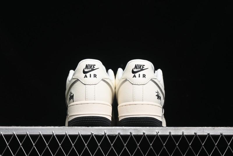 Nike Air Force 1 '07 Low Stussy Collaboration - Black Sail Silver Swoosh Casual Sneakers - XZ6188-729