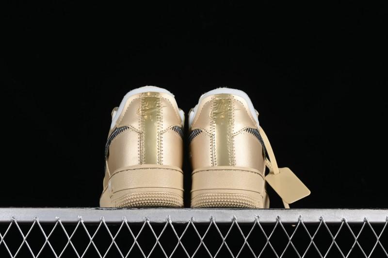 Off-White x Nike Air Force 1 '07 Low "Metal Gold" Casual Sneakers - DX1419-900
