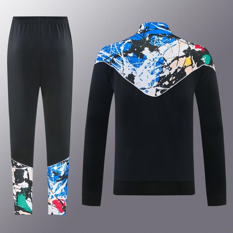 2026/27 Manchester United Black Grunge Splatter Paint Full Zipper Jacket Tracksuit + Long Pants