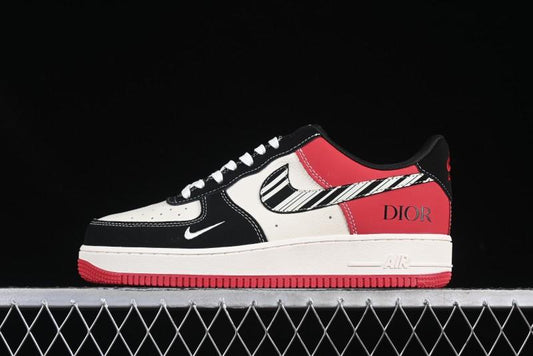 Nike Air Force 1'07 Low Dior Collaboration Red Black Zebra Print Casual Sneakers - KK1988-066