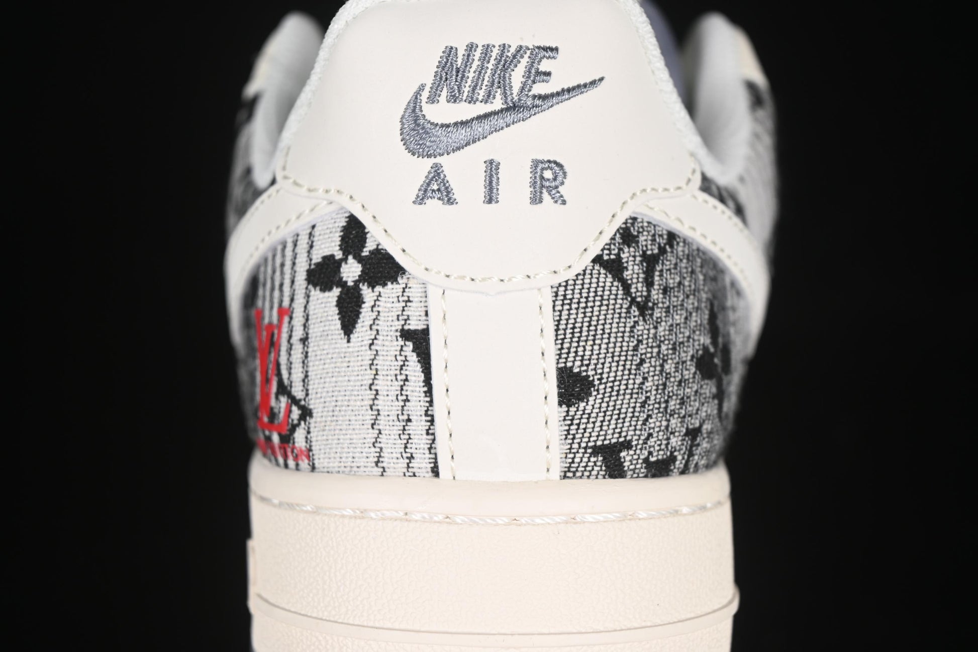 Nike Air Force 1 '07 Low LV Collaboration Black Grey Printed Denim Casual Sneakers - XS1958-587