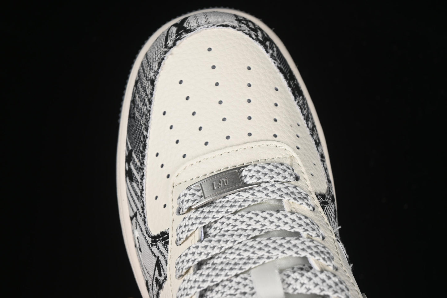 Nike Air Force 1 '07 Low LV Collaboration Black Grey Printed Denim Casual Sneakers - XS1958-587