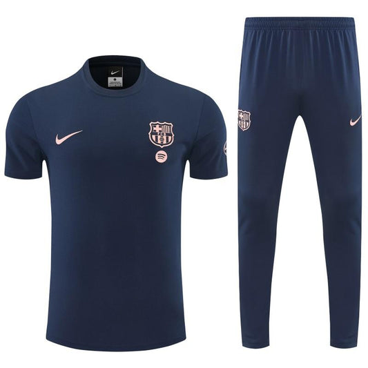 26/27 Barcelona Navy Blue Short  Sleeve Tracksuit + Long Pants